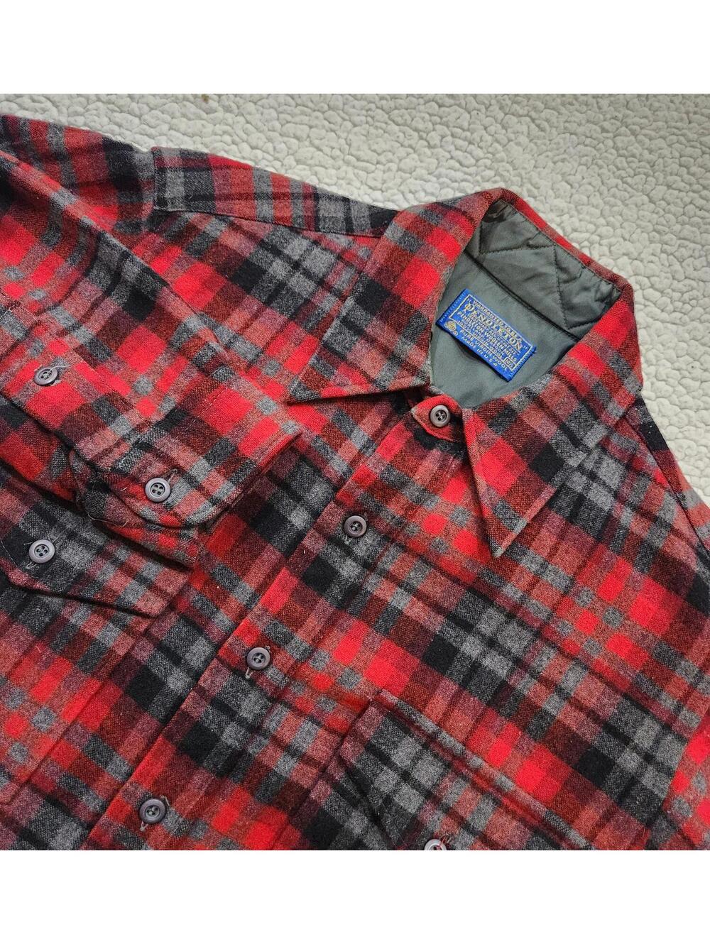 Vintage Pendleton Woolen Mills 100% Virgin Wool Red Plaid Shirt L/S Sz 14.5 USA